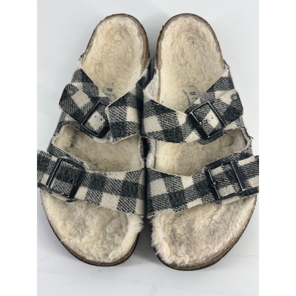 Birkenstock Arizona Shearling‎ Plaid Wool Sandals Black White 44 W13 M11